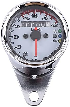 12V Motorcycle LED KMH Odometer Speedometer, Keenso Universal 0-160km/h Odometer Speedometer Gauge, Single Indicator (Silver)
