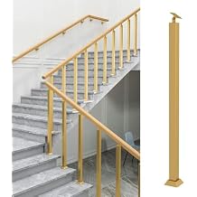 Interior Staircase Baluster Gold, Metal Railing Spindles for Deck Porch Fence Steps, Square Stairs Banister Post Kit with Base Cover & Screws
