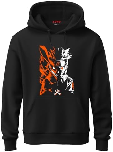 ADRO Mens Naruto Uzumaki Print Hoodie, 100% Cotton 340 GSM Warm Soft Fabric.