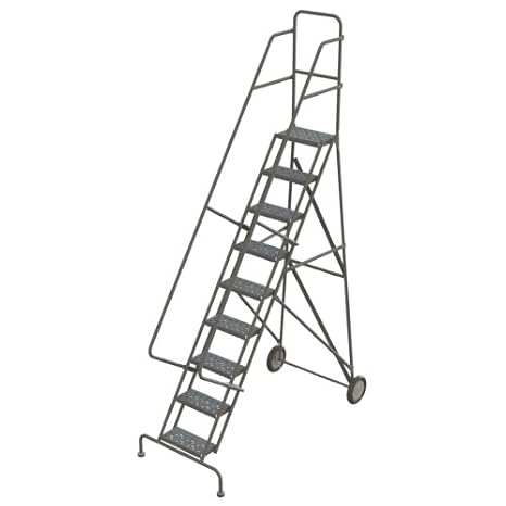 Tri-Arc KDRF109166 9-Step All-Terrain Roll and Fold Steel Industrial & Warehouse Ladder with Perforated Tread
