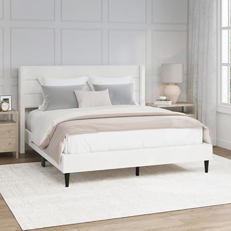 Hillsdale Demore Queen Upholstered Platform Bed, Ivory