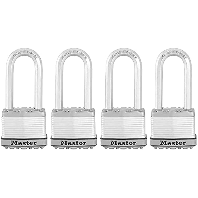 Master Lock M5XQLJ Magnum Heavy Duty Outdoor Padlock with Key, 4 Pack Keyed-Alike