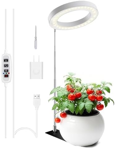 IMVSINCERE Plant Grow Light 72 LEDs Full Spectrum Grow Lights for Indoor Plants,Height Adjustable Small Halo Grow Light with Base,3 Optional Spectrums, Auto Timer 3912H, 10 Brightness, 160MM 5V