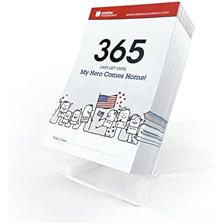 1 Year 365 days Hero  Home - Military Homecoming Countdown Calendar - Tour & Deployment Completion Count Down - 5.75x3.75 - Tear Off Countdown Calendar With Easel - Patriotic Red White Blue