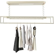 Electric Ceiling Clothes Drying Rack,110V Adjustable Ceiling Mounted Clothes Airing Rack with LED Light and Remote Control for Balcony,Hotels, Apartments (Off-White)