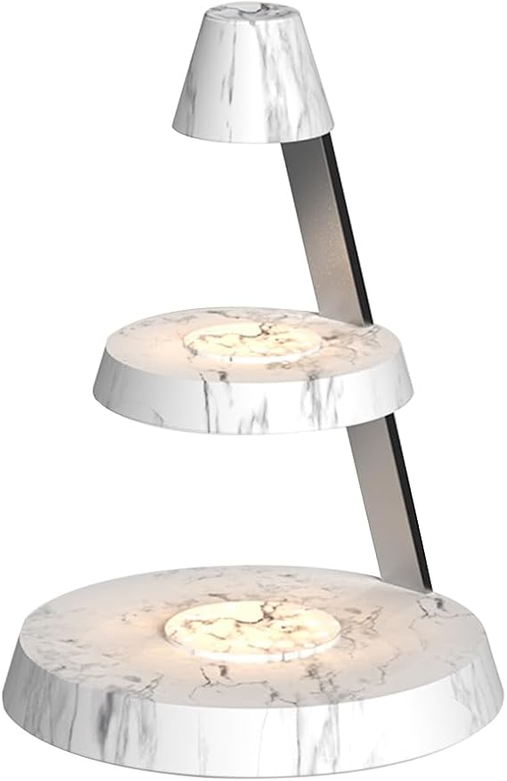 Magnetic Wireless Charger 3 in 1 Tower Standing Upright Double Layer Night Light High-Power Convenient Compatible with Cellphones/Wireless Earbuds/Apple Watch (Marble Style)