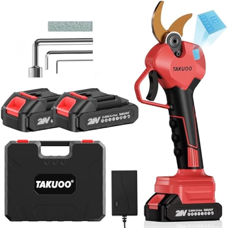 Takuoo Cordless Electric Pruning Shears, 1.6 Cutting Diameter Power Pruner, Brushless Branch Cutter with LCD Display, Dual 2.0Ah 21V Battery Powered Trimming Scissors for Gardening Tree Pruning