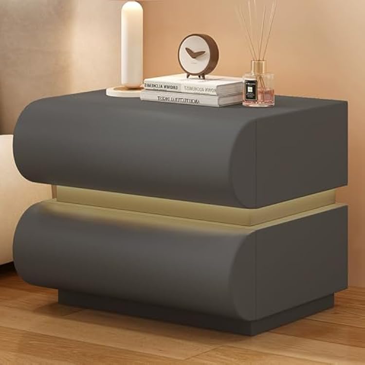 Solid Wood Bedside Table with Drawer, Stylish Nightstand, Floor Storage Cabinet, Leather Bed End Table, No Assembly Required, for Bedrooms Living Rooms OfficesDark Gray,45cm17.72in