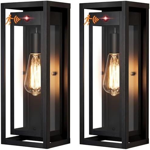 15 Motion Sensor Outdoor Wall Sconce Set of Two, Large Dusk to Dawn Outdoor Sconce Lights, Waterproof Anti-Rust Outdoor Lights for House, Exterior Motion Sensor Light for Garage, Porch