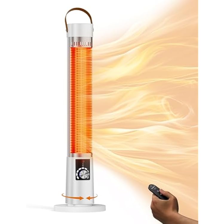 Patio Heater for Outdoor Use, Electric Space Heater Indoor, Portable Infrared Heater with 60-Degree Oscillation, Timer, Remote, for Patio, Gazebo, White