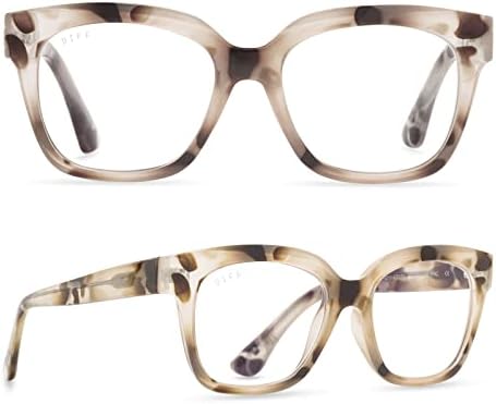 DIFF Ava Cream Tortoise Reading Glasses | Blue Light Blocking Oversized Readers | Lightweight Designer Blue Blockers