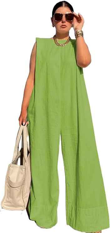 UOOZEE Womens Jumpsuits Dressy Summer Outfits Casual Sleeveless Wide Leg Long Pants Rompers Fashion Clothes 2024