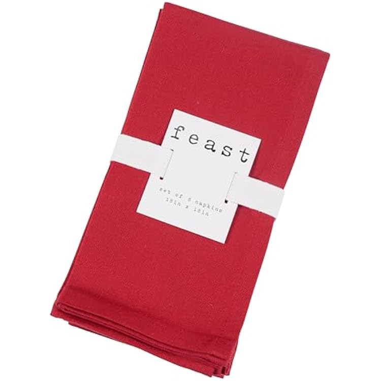 KAF Home Overbrook Chambray Dinner Napkins - Set of 8 - Recycled Cotton, 18 x 18 Inches Red