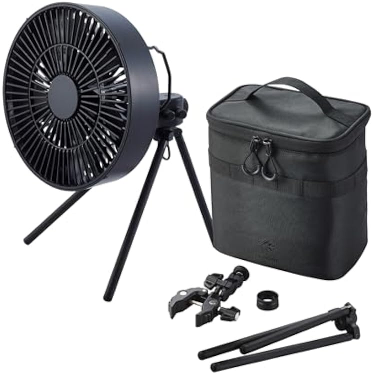 ELECOM NESTOUT Outdoor Camping Fan with Tripod, 4 Speed Settings & Breeze Mode, 3 Angle Oscillation, 90 Adjustable Tilt, Timer 306090 mins, USB C Compatible, Portable Tent Fan Black Full Kit