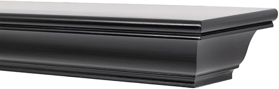 MANTELSDIRECT Madison 60 Inch Wood Fireplace Mantel Shelf with Tiered Crown Molding - Black Color