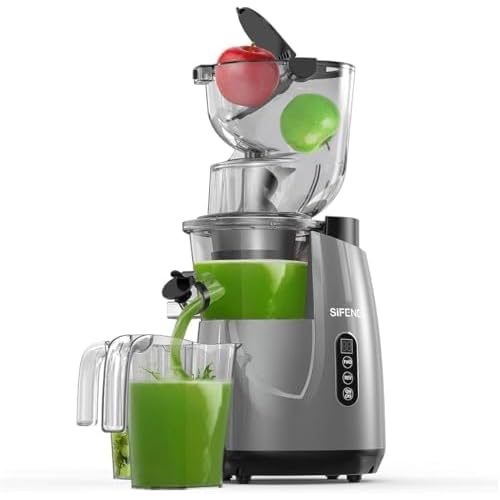 SIFENE Whole Fruit Masticating Juicer Machine, 3.3 Wide Mouth, Cold Press Slow Juicer, 90% Juice Yield, Easy to Clean, Dishwasher Safe, BPA-Free, Safety Lock, Low Noise, Single Auger for Fruits & Veg