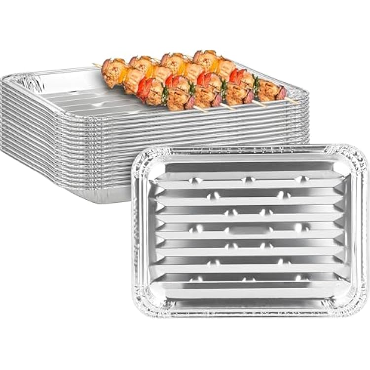 PARTY BARGAINS Aluminum Broiler Pans 12 Pack, Heavy-Duty Disposable Grill & Roasting Pans for BBQ, Oven & Catering, Ribbed Bottom for Even Heat - Max 240C