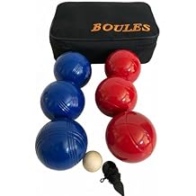 BuyBocceBalls Listing - 73mm Metal Petanque/Boules 6 Ball Set with 3 Blue and 3 red Balls and Black Bag