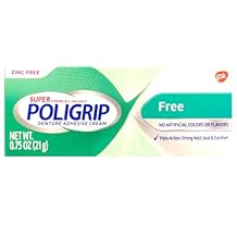 Poligrip (Pack of 5) Super Denture Adhesive Cream - Strong, All-Day Hold, Zinc Free, No Artificial Flavors or Colors - 0.75 Oz Each