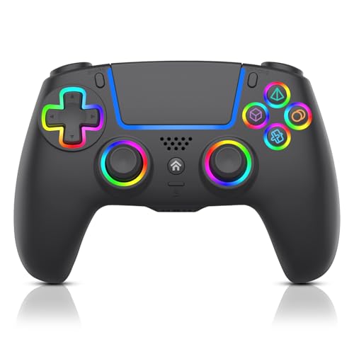 ADHJIE Compatible with PS5 Controller, RGB LED Wireless Controller for PS5PS5 SlimPS5 ProPC with 3.5mm Audio Headset Jack&1000mAh Built-in Battery, Turbo&Dual Vibration, Black
