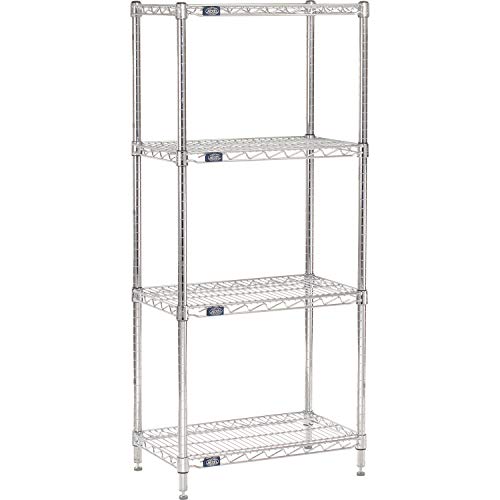 Nexel 14 x 24 x 54, 4 Tier Adjustable Wire Shelving Unit, NSF Listed Commercial Storage Rack, Chrome Finish, leveling feet