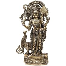 Exotic India 20" Four Armed Standing Lord Murugan Brass Statue with Peacock | Karttikeya Murti Idol Gift for Puja Room, Home Decor, Office, Table Decor