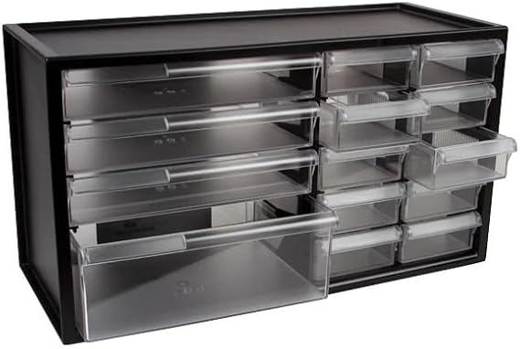 Dental Cabinet Storage Bin Benchtop Cabinets 14 Drawer Unit Bin ideal Organizer for Dental Supply, Med Cabinets, School, Garage & ect. (Black)