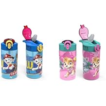 Zak Designs PAW Patrol Kids 16oz Marshall and Skye Leak-Proof Water Bottles with Spout Cover and Carry Loop, 2pc Bundle