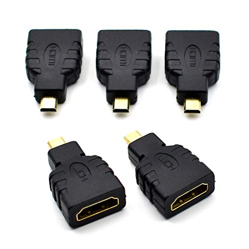 5 Packs Micro HDMI to HDMI Type D Male to HDMI Female Coupler Connector for Micro HDMI Port Devices Adapter Gold Plated Converter