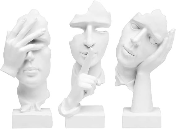 3 Pcs Thinker Statue,Silence is Gold Abstract Art Figurine,Modern Home Resin Sculptures Decorative Objects Decor for Home Office Bookshelf Desktop (White)