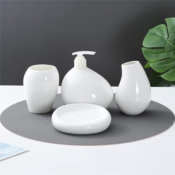 Soft Touch Ceramic White Bathroom Accessories Set,Soap Dispenser, Toothbrush Holder, Tumbler and Soap Dish,White,4pcs