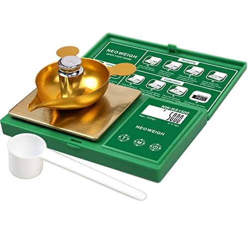Reloading Scale, Powder Scale for Reloading, 1500 Grains x 0.1 gn, Digital Powder Scale, 100g by 0.01g, Metal Pan, Powder Scoop,50g Cal Weight Batteries Included