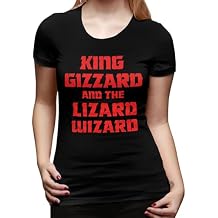 Women's King Gizzard and The Lizard Music Wizard Band Short-Sleeve T-Shirts Tops,Hawaiian Crewneck Graphic Tees for Women Girls Small Black T-Shirts
