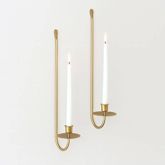 Wall Candle Holders Set of 2 Handcrafted Wrought Iron Sconces with Gold Finish, Easy to Install Modern Candle Holders for Living Room, Bedroom, Hallway, Wedding or Holiday Decor