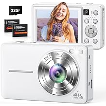 4K Digital Camera, 64MP Autofocus Point and Shoot Camera with Front & Rear Camera, Flash, 16X Zoom, 32GB Card, 2 Batteries, Compact Vlogging Camera for Teens & Beginners