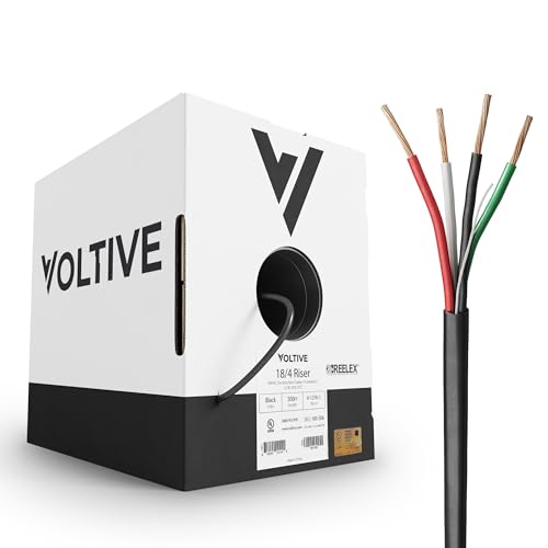 Voltive 184 Low Voltage Cable, Riser CL3R, Black, 500ft - 18AWG, 4 Conductors, Stranded Bare Copper, UL Listed - V-1276-1