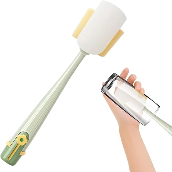 5-in-1 Bottle Cleaning Brush, 2026 New Flower-Shaped Multifunctional Cup Brush, Long Handle Water Bottle Cleaner Brush with Sponge and Scrubber for Cup Lid Cleaning & Home Kitchen Tasks (Green)