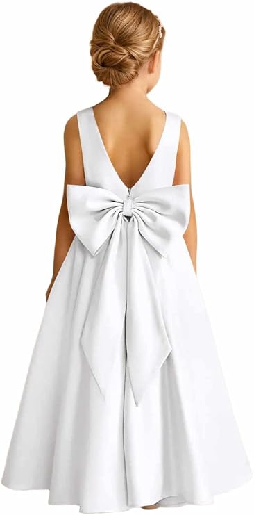 Flower Girl Dress for Wedding Satin Pageant Dresses Girls Bow Birthday Party Gown First Communion Dress