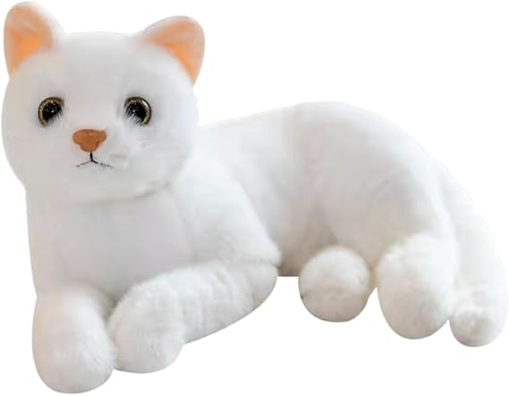 Realistic White Cat Plush, 29cm Lifelike Stuffed Animal Cat, Soft Huggable Kitten Plushie, Cute Cat Decor Pillow for Bedroom, Thoughtful Gift for Cat Lovers