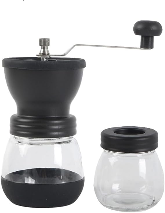 Manual Coffee Bean Grinder, Handheld Portable Coffee Mill Ceramic Bur with Adjustable Coarseness, with Transparent Storage Jar, Compact Design for Home, Office,Travelling & Outdoors