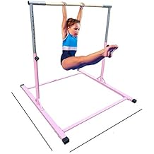 Gymnastics Kip Bar Horizontal Bar Professional Junior Gymnastic Training High Bar Asymmetric Bar 13 Level Height Adjustable Expandable 3 to 5 FT Jungle Gym Pink