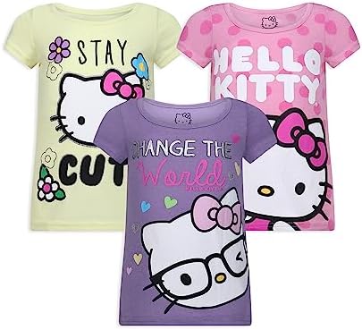 Hello Kitty Sanrio Girls 3 Pack Short Sleeve T-Shirt for Little and Big Kids