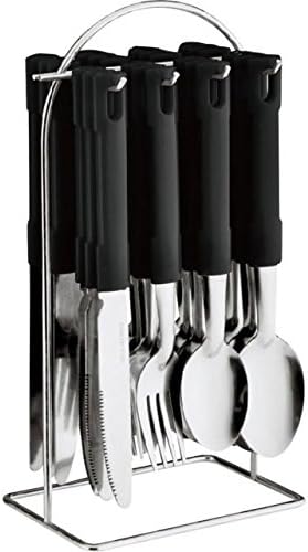 24 Piece Stainless Steel Cutlery Set with Hanging Cutlery Stand (Black)