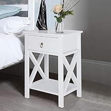 Bonnlo White Nightstand, Small Nightstand with Drawer & Shelf, Farmhouse Night Stand Bedroom, End Table/Bedside Table/White Side Table w/Rustic Handle for Small Spaces, Dorm, Kids Room, Living Room