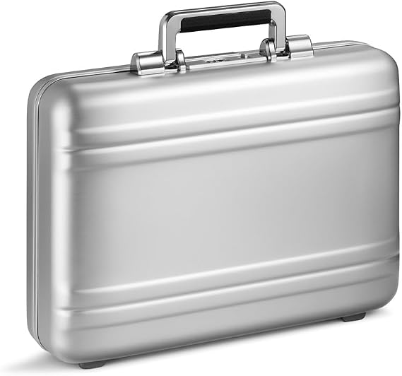 ZERO Halliburton Classic Aluminum 3.0 Small Briefcase, Top Carry Handle, Interior Organization Sleeve, Fits 14 Laptop A4 Files, Lock System, Iconic Double Rib Design, Hardside Attache, Silver