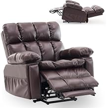 Brown Leather Oversized Dual Motor Power Lift Recliner Chair for Elderly with Heated Massage Adjustable Headrest Infinite Position Lay Flat Electric Sleeper Cup Holders