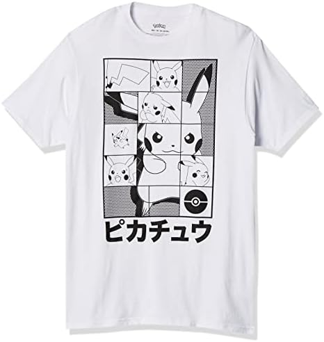 Pokemon Mens Pokemon Pikachu Japanese Puzzle Power T-Shirt, White, 3XL