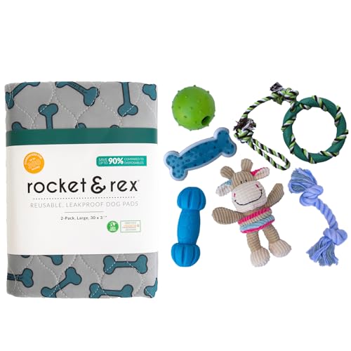 rocket & rex Dog Premium Chew Toy Set and Reusable and Washable Pet Pads for Small to Medium Breeds, Bundle and Save