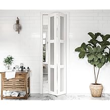 BARNER HOME Bi-Fold Doors, for 72x 80 Double 36 x 80 Doors Opening, 3-lite Tempered Frosted Glass Panel, MDF, White Closet Door