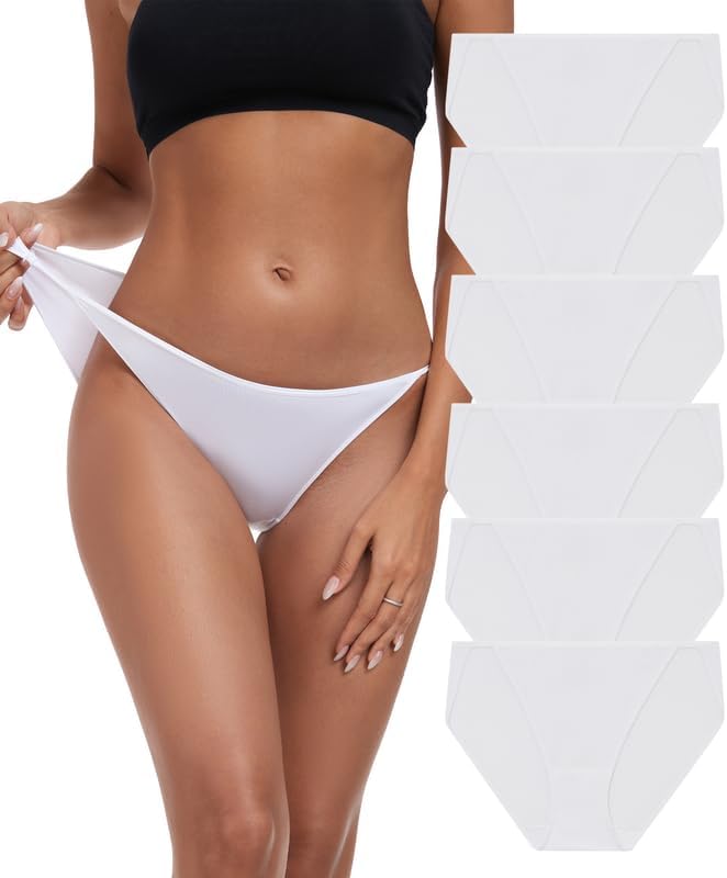 ANLIQI Womens Seamless Underwear Cheeky String Bikini No Show Panties for Women High Cut Underwear Multi Pack6W,M, Medium, 6white